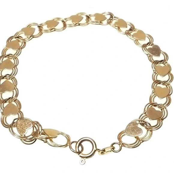 14K Yellow Gold Heart Chain Bracelet - Picture 4 of 7